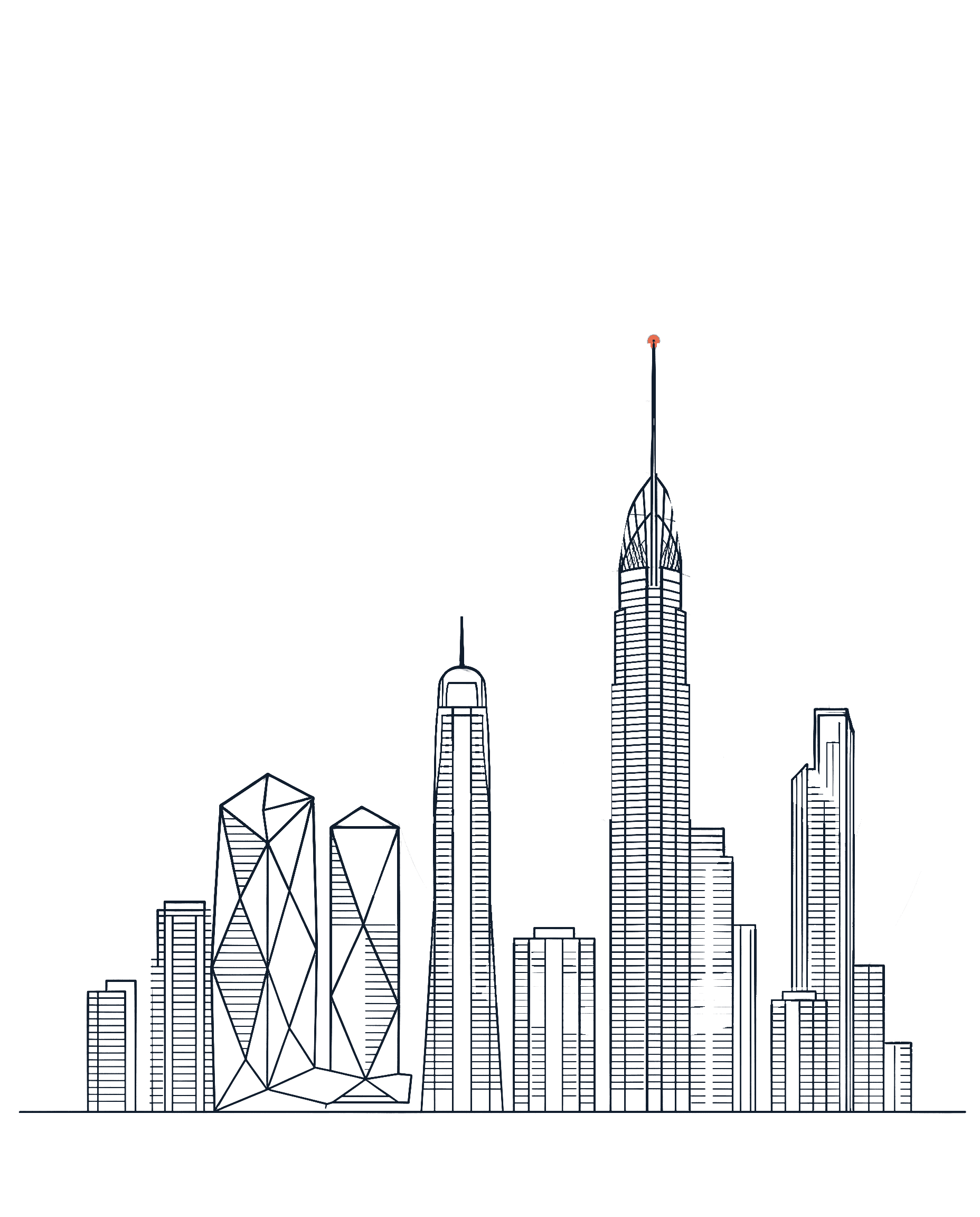 Gold Coast skyline drawn in fine lines